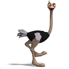 cute toon ostrich gives so much fun. 3D rendering with clipping