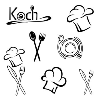 Koch, Kochmütze, Kochen, Kochlöffel, vector set