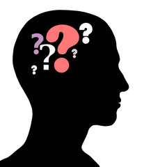 SIlhouette of a head with questionmarks