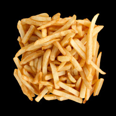 Batch of French Fries Isolated on Black Background