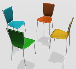 group of chairs stand in a circle