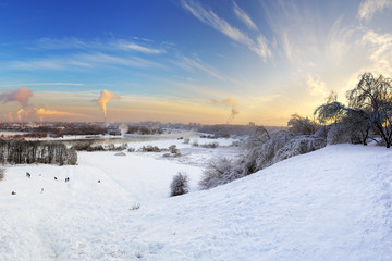 Winter sunset in middle Russia