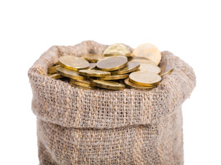 Bag filled with coins.