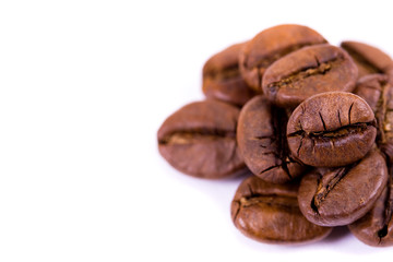 macro shot of coffe bens, isolated on white