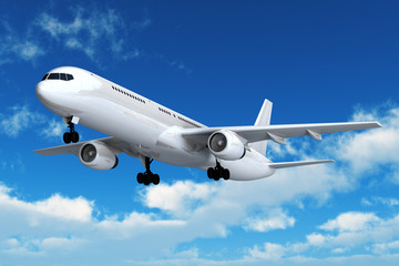 Fototapeta na wymiar Lot samolot pasażerski w błękitne niebo