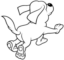 Running Dog - Black and White Cartoon illustration