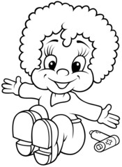 Girl Doll - Black and White Cartoon illustration