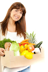 beautiful women with shopping bag vegetables