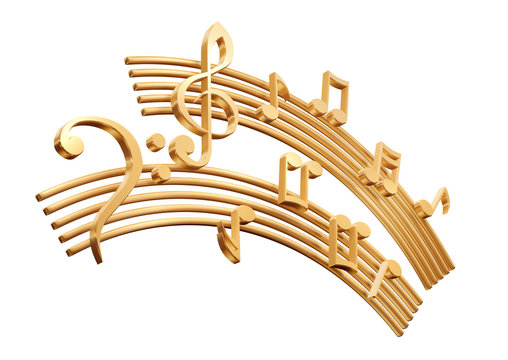 3d golden stave on a white background