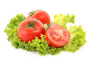 red tomato  vegetables   on the green salad  background