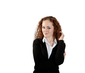 a young woman in studio in formal wear