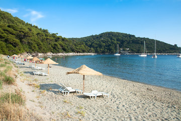 Fototapeta premium Beautiful adriatic island sand beach Saplunara, Croatia.