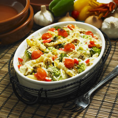 pasta baked with turkey and Roman cauliflower