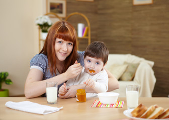 Obraz na płótnie Canvas mother feeding a baby at home