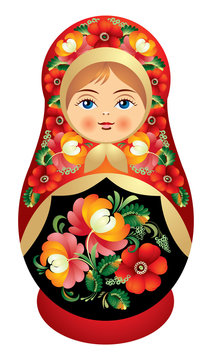 Matryoshka doll with Russian flower ornament