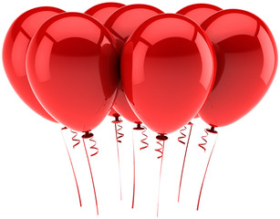 Red balloons glossy and beautiful. Joyful party decoration