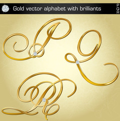Gold vector alphabet with brilliants