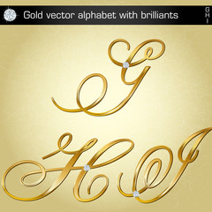 Gold vector alphabet with brilliants