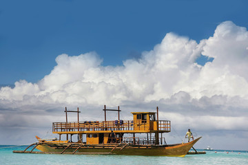 traditional philippines boat on sea and sky background