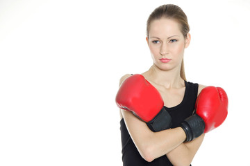 woman boxer over white