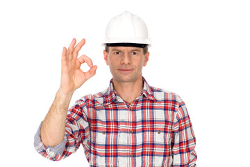 Construction worker making OK sign