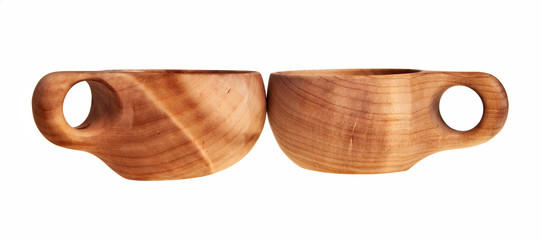 Traditional finnish birch cups isolated over white background.