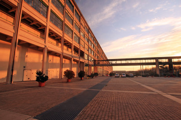 industrial building of Turin in the sunset