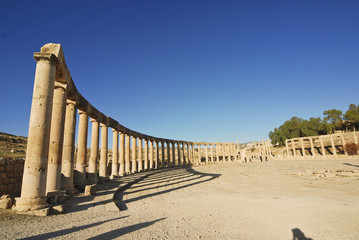 Pillars of the Oval Plaza in Jerash, Jordan