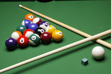 Billiard balls on table