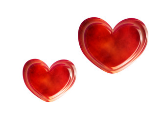 two red hearts isolate on wite background