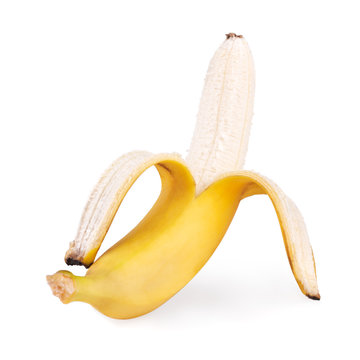 Open banana isolated on white background