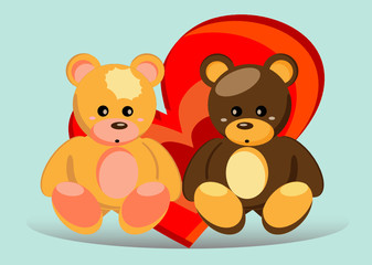 Obraz na płótnie Canvas sweet teddy bears in love with heart shape