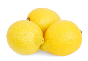 Three lemons isolated on white background