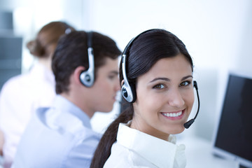 Young adults working in a call center