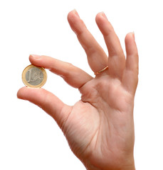 Fototapeta na wymiar One euro coin in hand