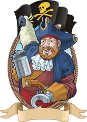 Poster de jardin Pirates Pirate avec un perroquet