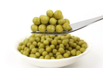 Fork filled with peas