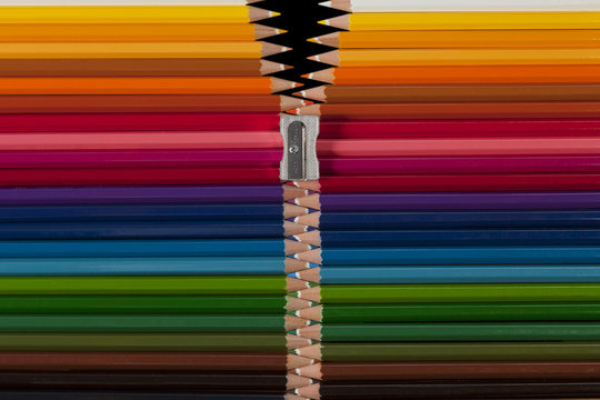 zippered pencil sharpeners and colored pencils