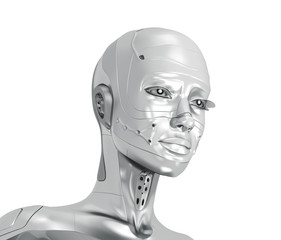 Feminine silver cyborg
