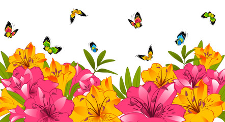 Beautiful Lily with butterflies. Vector