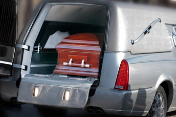 Coffin in a hearse - obrazy, fototapety, plakaty