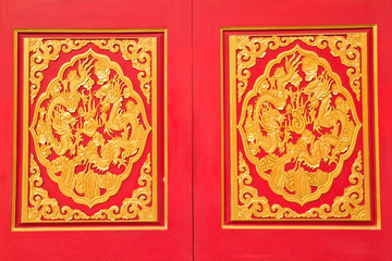 golden dragon decorated on red wood in chinese temple,Nonthaburi