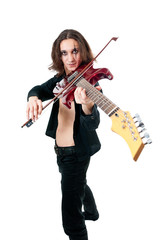 Fototapeta na wymiar guitarist with red guitar