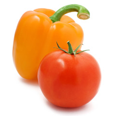 composition of pepper and tomato on white background