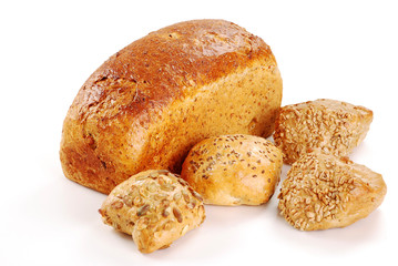 Bread and rolls isolated on white
