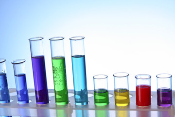 Test tubes on blue background