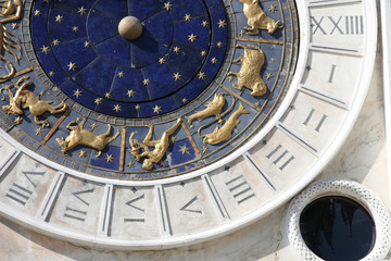 Venice astronomical clock. Venice astrology. Landmark of Venice Italy.