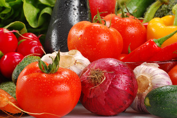Composition with variety of raw vegetables