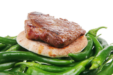 meaty food : roast meat steak on arabic bread