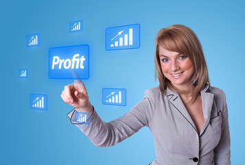 woman pressing Profit button